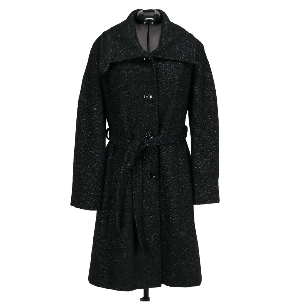 L.L. Collezioni Italia Wool Alpaca Mohair Belted Trench Coat Salt & Pepper sz 12